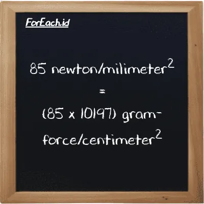 85 newton/milimeter<sup>2</sup> setara dengan 866760 gram-force/centimeter<sup>2</sup> (85 N/mm<sup>2</sup> setara dengan 866760 gf/cm<sup>2</sup>)